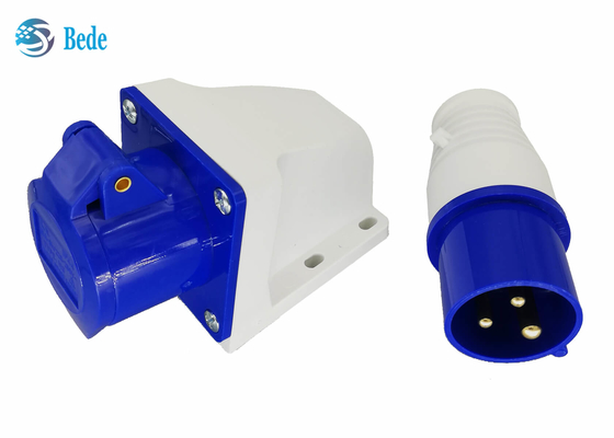 maschio industriale del connettore di 220-250V 16A e tipo fissato al muro di colore blu femminile di monofase 2P+E