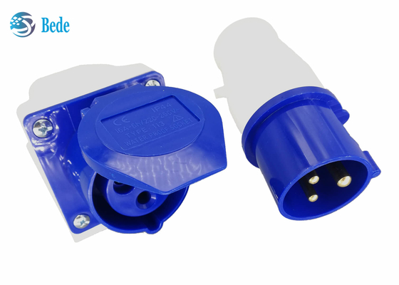 maschio industriale del connettore di 220-250V 16A e tipo fissato al muro di colore blu femminile di monofase 2P+E