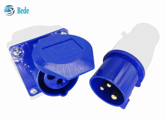 maschio industriale del connettore di 220-250V 16A e tipo fissato al muro di colore blu femminile di monofase 2P+E